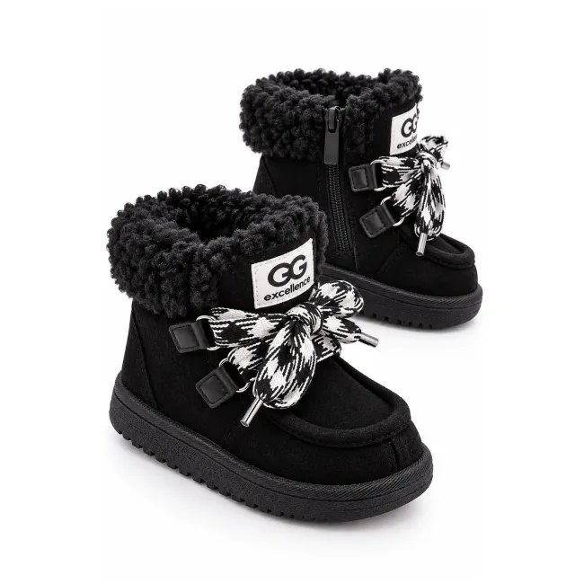 Cizme negre cu siret pentru fetite, inchidere cu fermoar, piele ecologica, model winter style