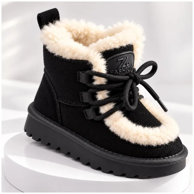 Cizme negre imblanite pentru fete din piele ecologica, talpa cauciuc, model cozy