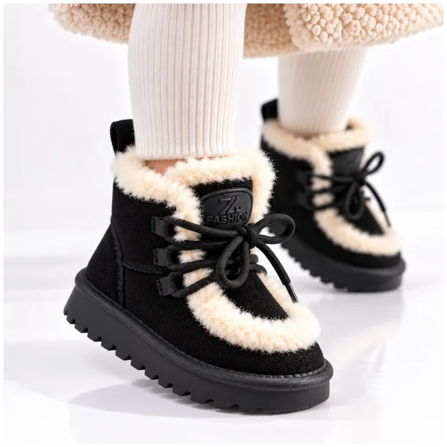 Cizme negre imblanite pentru fete din piele ecologica, talpa cauciuc, model cozy