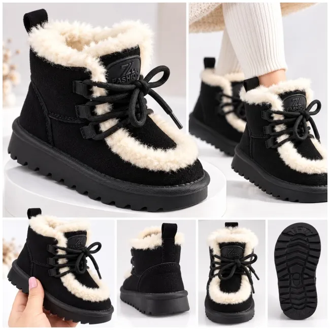 Cizme negre imblanite pentru fete din piele ecologica, talpa cauciuc, model cozy
