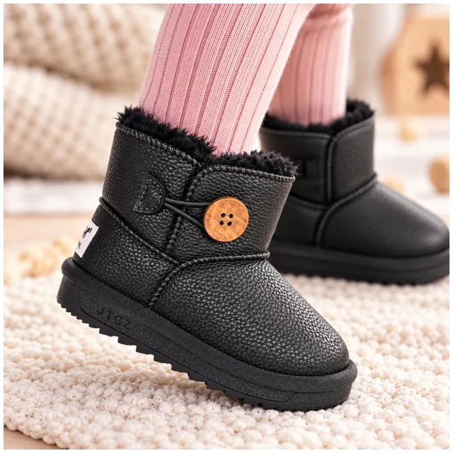 Cizme negre pentru fetita, superbaby, model nasturel, piele ecologica