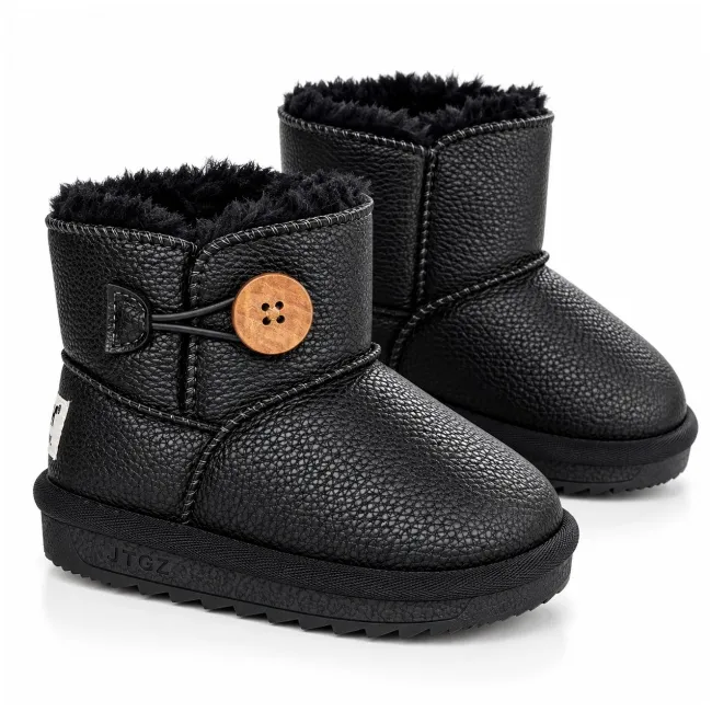 Cizme negre pentru fetita, superbaby, model nasturel, piele ecologica