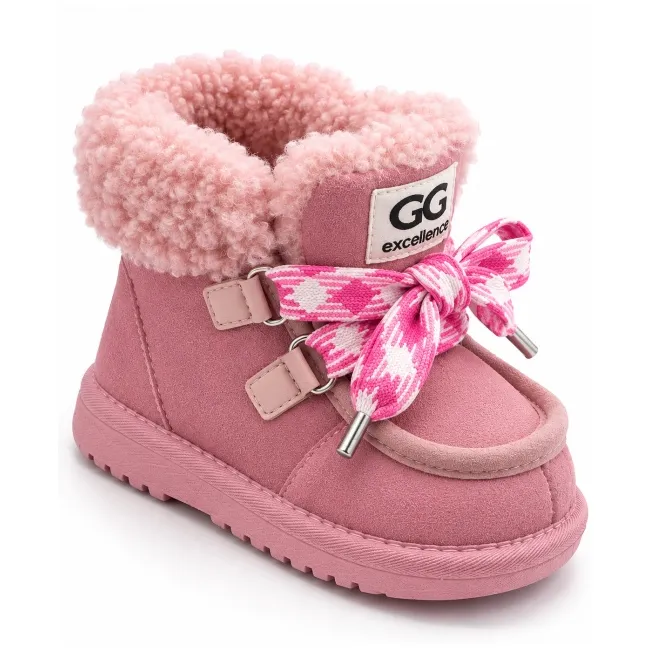 Cizme roz cu siret pentru fetite, inchidere cu fermoar, piele ecologica, model winter style