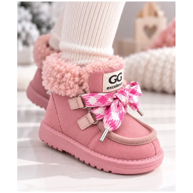 Cizme roz cu siret pentru fetite, inchidere cu fermoar, piele ecologica, model winter style