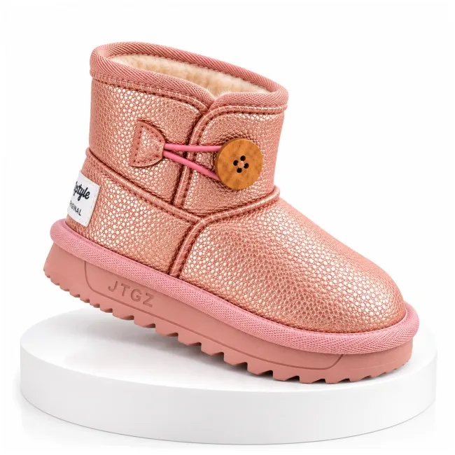 Cizme roz sidefat pentru fetita, superbaby, model nasturel, piele ecologica