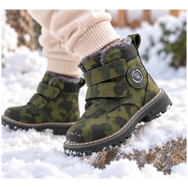 Ghete imblanite cu inchidere barete velcro, model army, baieti, piele ecologica