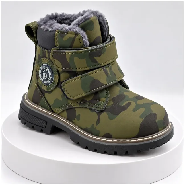 Ghete imblanite cu inchidere barete velcro, model army, baieti, piele ecologica