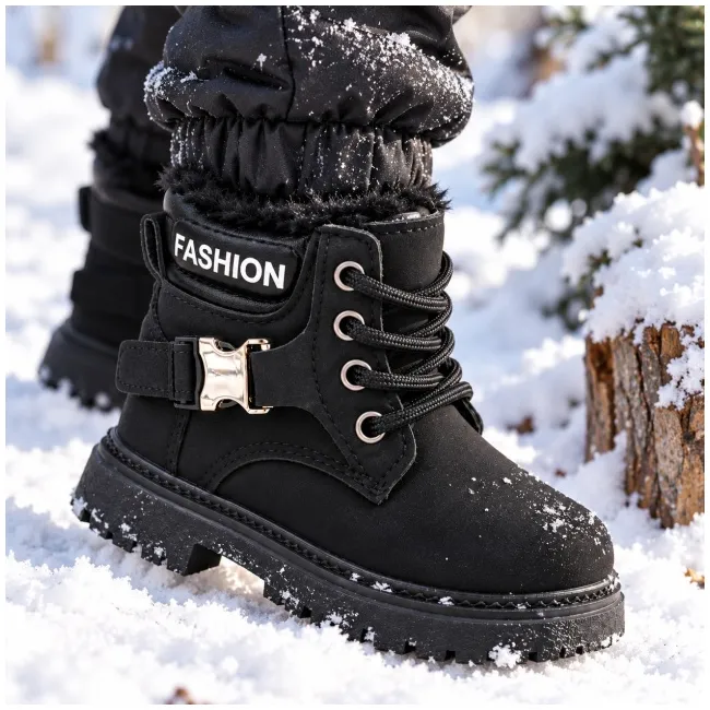 Ghete negre cu catarama, piele ecologica, baieti, model blacky fashion