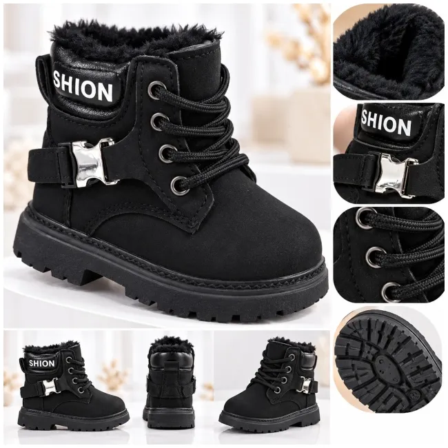 Ghete negre cu catarama, piele ecologica, baieti, model blacky fashion