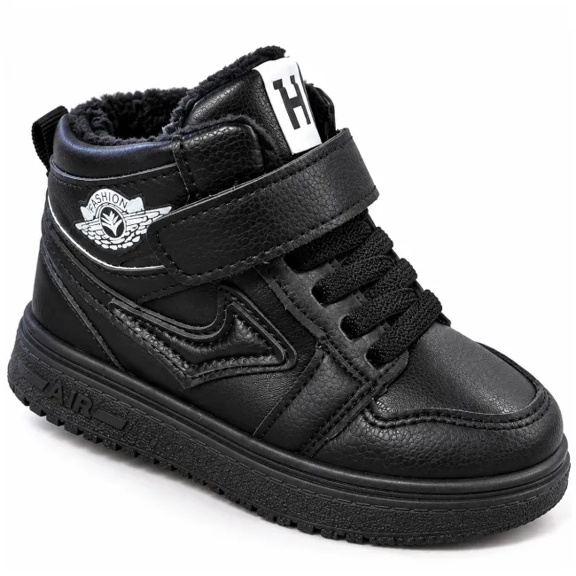 Pantofi sport imblaniti, model black style, negru, baieti, piele ecologica