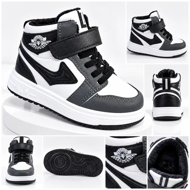 Pantofi sport imblaniti, model black&white, baieti, piele ecologica