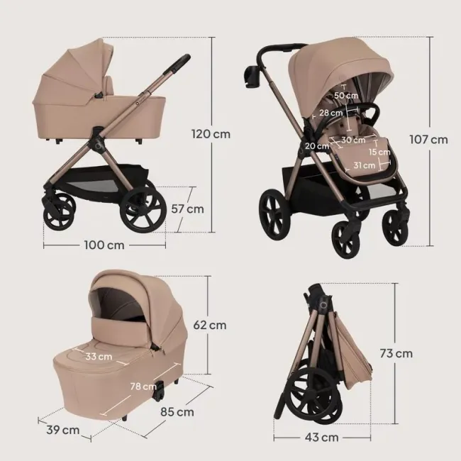 Carucior 2 in 1, Lionelo, Carmine, Parte sport si Landou anti-reflux, Salteluta ventilata, Reglare spatar, Suport de picioare, Maner reglabil, Sustine 22 kg, Cu accesorii, 0 luni+, Bej BYNLO-CARMINE_2IN1_BEIGE_SAND