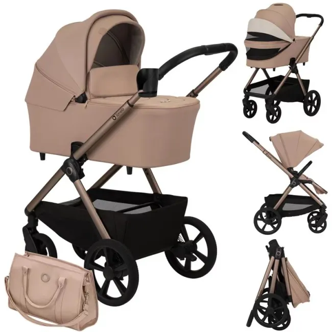 Carucior 2 in 1, Lionelo, Carmine, Parte sport si Landou anti-reflux, Salteluta ventilata, Reglare spatar, Suport de picioare, Maner reglabil, Sustine 22 kg, Cu accesorii, 0 luni+, Bej BYNLO-CARMINE_2IN1_BEIGE_SAND