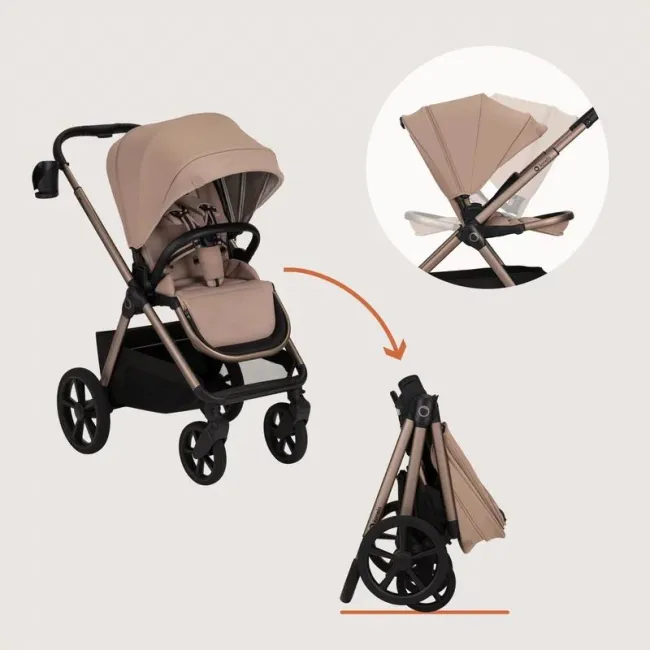 Carucior 2 in 1, Lionelo, Carmine, Parte sport si Landou anti-reflux, Salteluta ventilata, Reglare spatar, Suport de picioare, Maner reglabil, Sustine 22 kg, Cu accesorii, 0 luni+, Bej BYNLO-CARMINE_2IN1_BEIGE_SAND