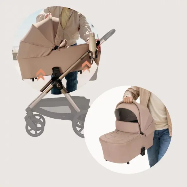 Carucior 2 in 1, Lionelo, Carmine, Parte sport si Landou anti-reflux, Salteluta ventilata, Reglare spatar, Suport de picioare, Maner reglabil, Sustine 22 kg, Cu accesorii, 0 luni+, Bej BYNLO-CARMINE_2IN1_BEIGE_SAND