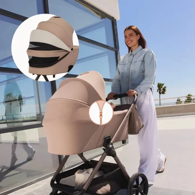 Carucior 2 in 1, Lionelo, Carmine, Parte sport si Landou anti-reflux, Salteluta ventilata, Reglare spatar, Suport de picioare, Maner reglabil, Sustine 22 kg, Cu accesorii, 0 luni+, Bej BYNLO-CARMINE_2IN1_BEIGE_SAND