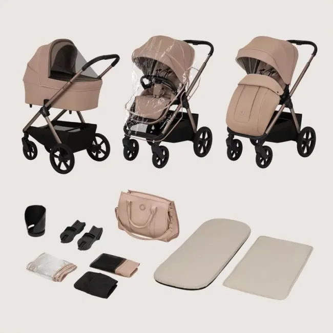 Carucior 2 in 1, Lionelo, Carmine, Parte sport si Landou anti-reflux, Salteluta ventilata, Reglare spatar, Suport de picioare, Maner reglabil, Sustine 22 kg, Cu accesorii, 0 luni+, Bej BYNLO-CARMINE_2IN1_BEIGE_SAND