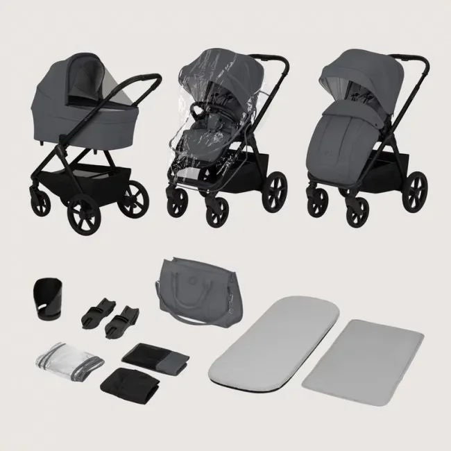 Carucior 2 in 1, Lionelo, Carmine, Parte sport si Landou anti-reflux, Salteluta ventilata, Reglare spatar, Suport de picioare, Maner reglabil, Sustine 22 kg, Cu accesorii, 0 luni+, Gri BYNLO-CARMINE_2IN1_GREY_STONE