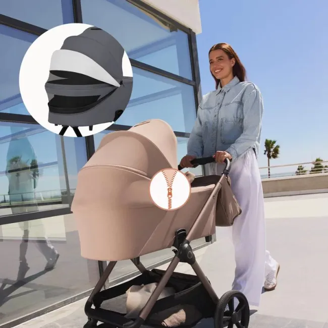Carucior 2 in 1, Lionelo, Carmine, Parte sport si Landou anti-reflux, Salteluta ventilata, Reglare spatar, Suport de picioare, Maner reglabil, Sustine 22 kg, Cu accesorii, 0 luni+, Gri BYNLO-CARMINE_2IN1_GREY_STONE