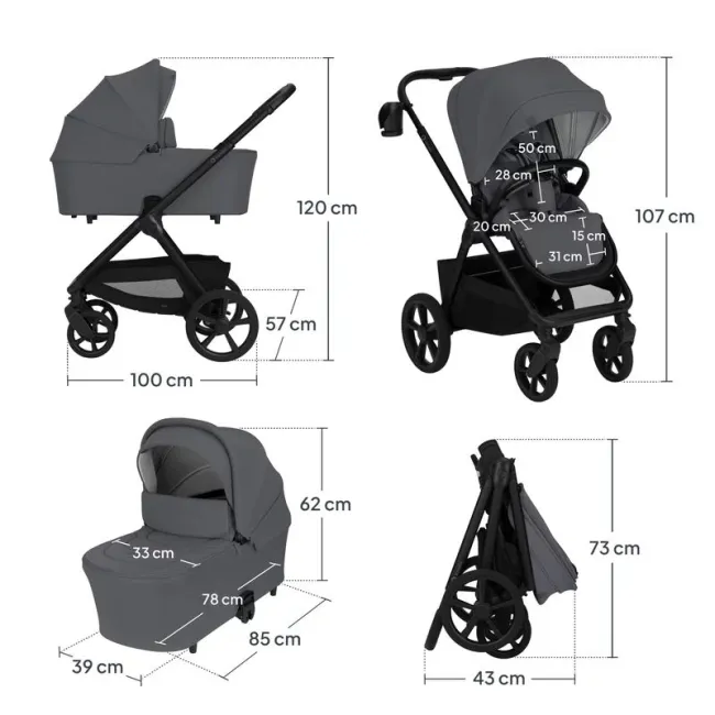 Carucior 2 in 1, Lionelo, Carmine, Parte sport si Landou anti-reflux, Salteluta ventilata, Reglare spatar, Suport de picioare, Maner reglabil, Sustine 22 kg, Cu accesorii, 0 luni+, Gri BYNLO-CARMINE_2IN1_GREY_STONE