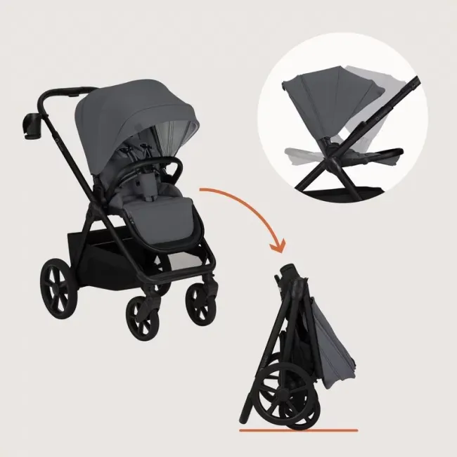 Carucior 2 in 1, Lionelo, Carmine, Parte sport si Landou anti-reflux, Salteluta ventilata, Reglare spatar, Suport de picioare, Maner reglabil, Sustine 22 kg, Cu accesorii, 0 luni+, Gri BYNLO-CARMINE_2IN1_GREY_STONE