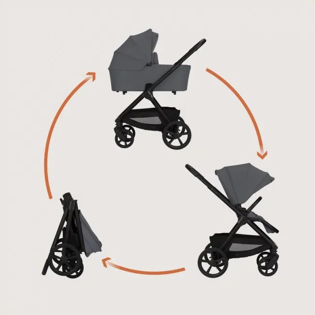Carucior 2 in 1, Lionelo, Carmine, Parte sport si Landou anti-reflux, Salteluta ventilata, Reglare spatar, Suport de picioare, Maner reglabil, Sustine 22 kg, Cu accesorii, 0 luni+, Gri BYNLO-CARMINE_2IN1_GREY_STONE