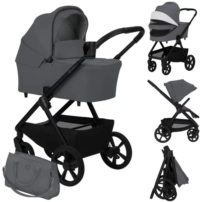 Carucior 2 in 1, Lionelo, Carmine, Parte sport si Landou anti-reflux, Salteluta ventilata, Reglare spatar, Suport de picioare, Maner reglabil, Sustine 22 kg, Cu accesorii, 0 luni+, Gri BYNLO-CARMINE_2IN1_GREY_STONE