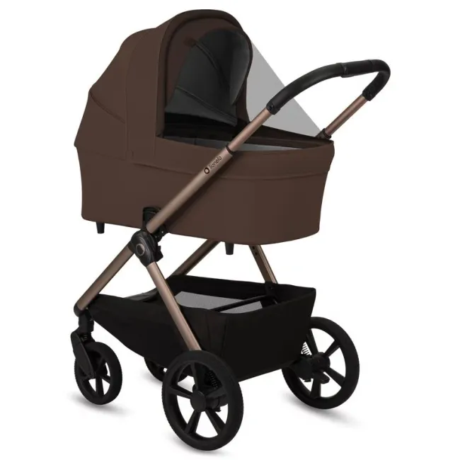 Carucior 2 in 1, Lionelo, Carmine, Parte sport si Landou anti-reflux, Salteluta ventilata, Reglare spatar, Suport de picioare, Maner reglabil, Sustine 22 kg, Cu accesorii, 0 luni+, Maro BYNLO-CARMINE_2IN1_BROWN_CHOCOLATE