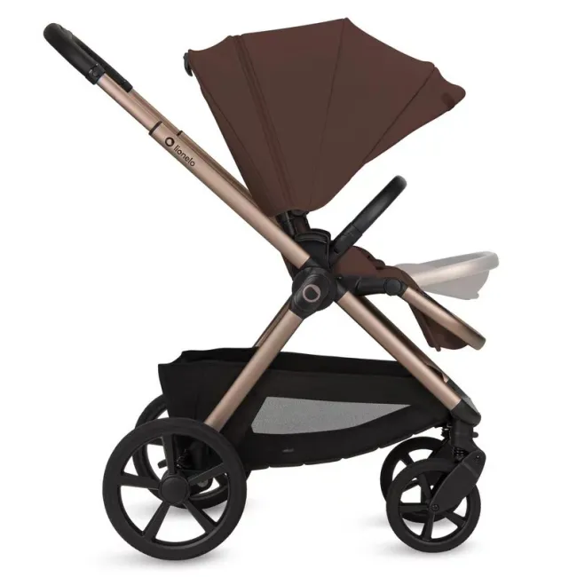 Carucior 2 in 1, Lionelo, Carmine, Parte sport si Landou anti-reflux, Salteluta ventilata, Reglare spatar, Suport de picioare, Maner reglabil, Sustine 22 kg, Cu accesorii, 0 luni+, Maro BYNLO-CARMINE_2IN1_BROWN_CHOCOLATE