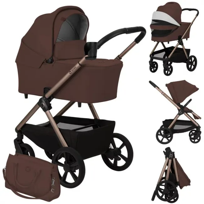 Carucior 2 in 1, Lionelo, Carmine, Parte sport si Landou anti-reflux, Salteluta ventilata, Reglare spatar, Suport de picioare, Maner reglabil, Sustine 22 kg, Cu accesorii, 0 luni+, Maro BYNLO-CARMINE_2IN1_BROWN_CHOCOLATE