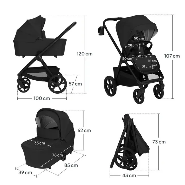 Carucior 2 in 1, Lionelo, Carmine, Parte sport si Landou anti-reflux, Salteluta ventilata, Reglare spatar, Suport de picioare, Maner reglabil, Sustine 22 kg, Cu accesorii, 0 luni+, Negru BYNLO-CARMINE_2IN1_BLACK_ONYX