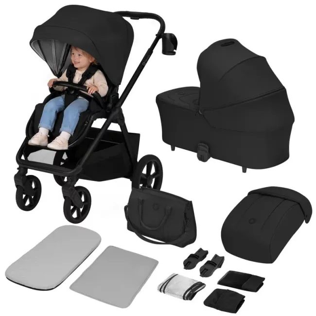 Carucior 2 in 1, Lionelo, Carmine, Parte sport si Landou anti-reflux, Salteluta ventilata, Reglare spatar, Suport de picioare, Maner reglabil, Sustine 22 kg, Cu accesorii, 0 luni+, Negru BYNLO-CARMINE_2IN1_BLACK_ONYX