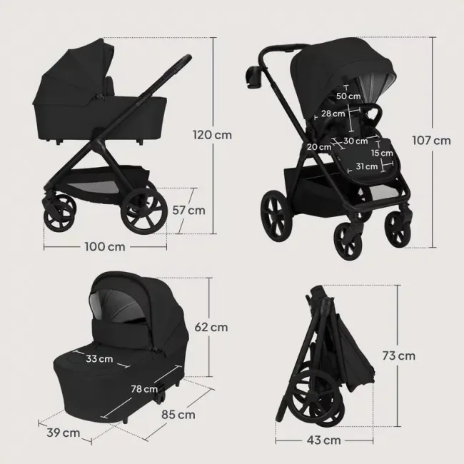 Carucior 2 in 1, Lionelo, Carmine, Parte sport si Landou anti-reflux, Salteluta ventilata, Reglare spatar, Suport de picioare, Maner reglabil, Sustine 22 kg, Cu accesorii, 0 luni+, Negru BYNLO-CARMINE_2IN1_BLACK_ONYX