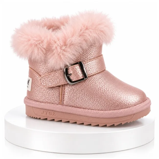 Cizme roz sidefat pentru fetite cu catarama, superbaby, model pufy, piele ecologica