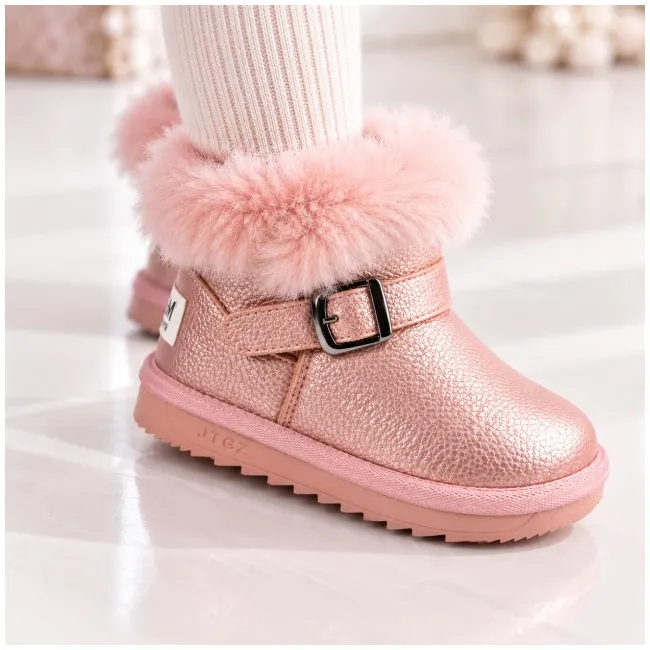 Cizme roz sidefat pentru fetite cu catarama, superbaby, model pufy, piele ecologica