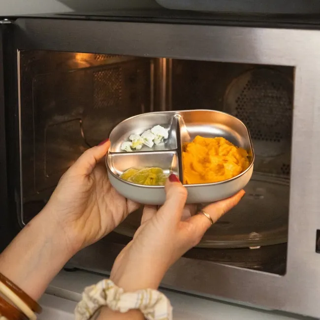 Farfurie compartimentata din inox Beaba compatibila microunde Cotton Candy
