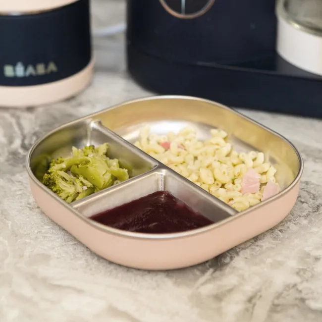 Farfurie compartimentata din inox Beaba compatibila microunde Cotton Candy