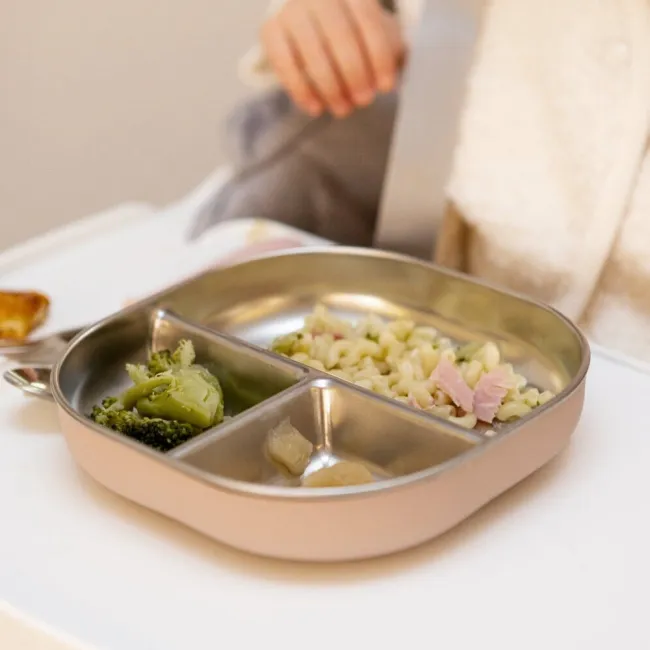 Farfurie compartimentata din inox Beaba compatibila microunde Cotton Candy