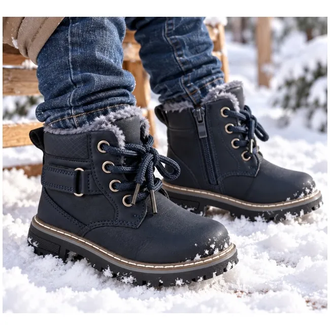 Ghete imblanite pentru baieti, superbaby, model sami, bleumarine, piele ecologica