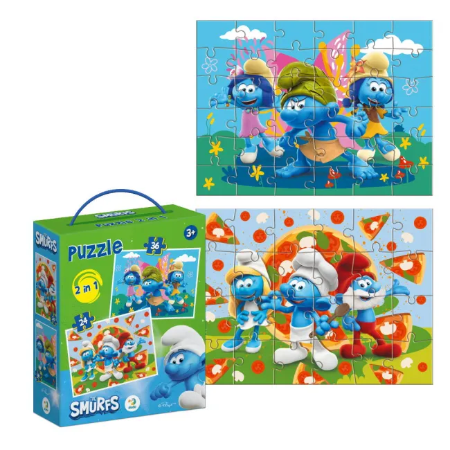 Puzzle 2 in 1 - distractie cu strumfii (24,36 piese)