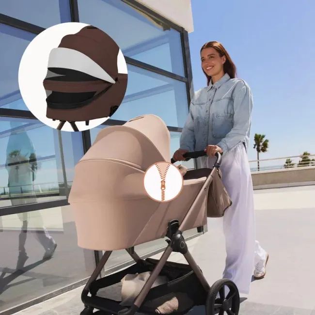 Carucior 2 in 1, Lionelo, Carmine, Parte sport si Landou anti-reflux, Salteluta ventilata, Reglare spatar, Suport de picioare, Maner reglabil, Sustine 22 kg, Cu accesorii, 0 luni+, Maro BYNLO-CARMINE_2IN1_BROWN_CHOCOLATE