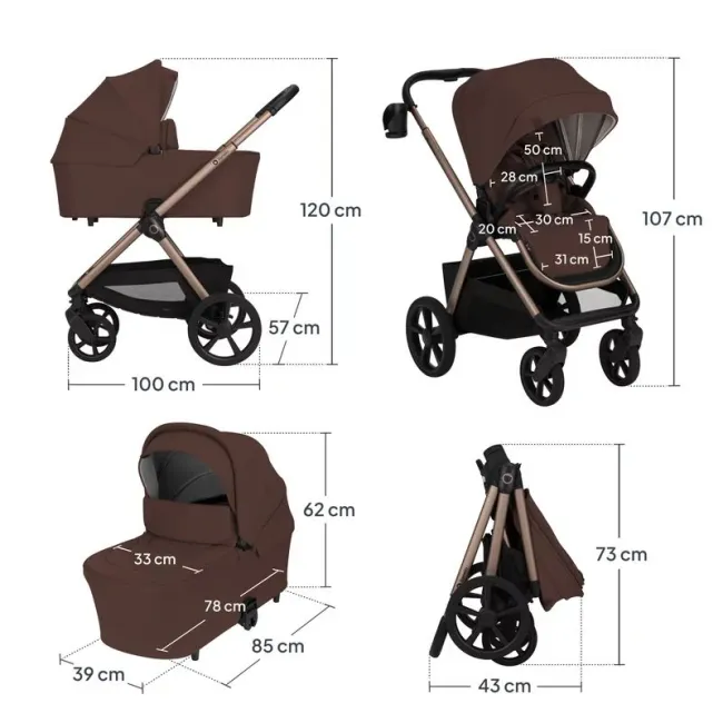 Carucior 2 in 1, Lionelo, Carmine, Parte sport si Landou anti-reflux, Salteluta ventilata, Reglare spatar, Suport de picioare, Maner reglabil, Sustine 22 kg, Cu accesorii, 0 luni+, Maro BYNLO-CARMINE_2IN1_BROWN_CHOCOLATE