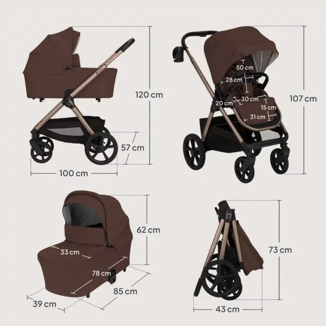 Carucior 2 in 1, Lionelo, Carmine, Parte sport si Landou anti-reflux, Salteluta ventilata, Reglare spatar, Suport de picioare, Maner reglabil, Sustine 22 kg, Cu accesorii, 0 luni+, Maro BYNLO-CARMINE_2IN1_BROWN_CHOCOLATE