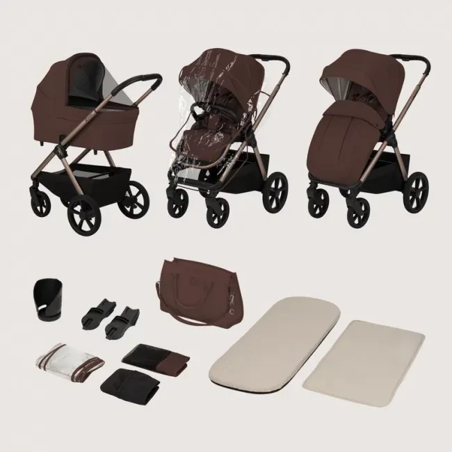 Carucior 2 in 1, Lionelo, Carmine, Parte sport si Landou anti-reflux, Salteluta ventilata, Reglare spatar, Suport de picioare, Maner reglabil, Sustine 22 kg, Cu accesorii, 0 luni+, Maro BYNLO-CARMINE_2IN1_BROWN_CHOCOLATE