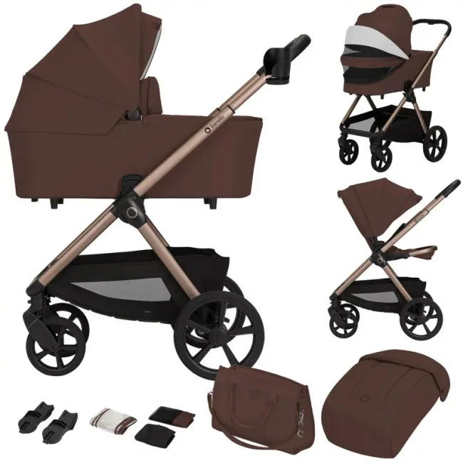Carucior 2 in 1, Lionelo, Carmine, Parte sport si Landou anti-reflux, Salteluta ventilata, Reglare spatar, Suport de picioare, Maner reglabil, Sustine 22 kg, Cu accesorii, 0 luni+, Maro BYNLO-CARMINE_2IN1_BROWN_CHOCOLATE
