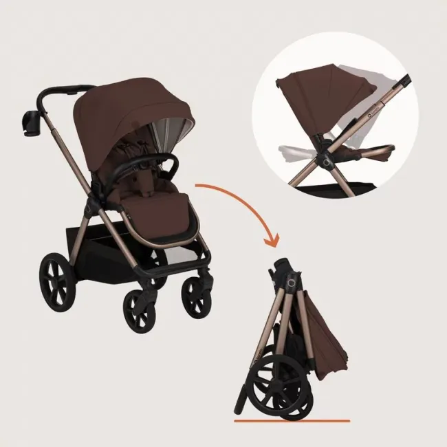 Carucior 2 in 1, Lionelo, Carmine, Parte sport si Landou anti-reflux, Salteluta ventilata, Reglare spatar, Suport de picioare, Maner reglabil, Sustine 22 kg, Cu accesorii, 0 luni+, Maro BYNLO-CARMINE_2IN1_BROWN_CHOCOLATE