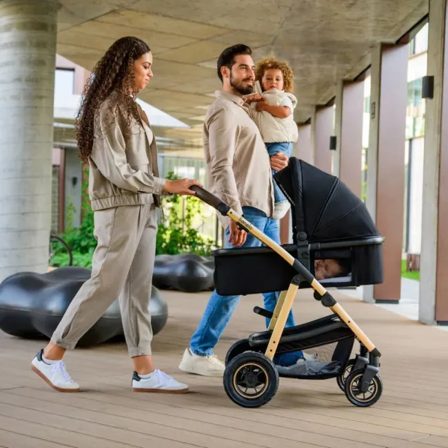 Carucior 3 in 1, Lionelo, Amber, Cadru aluminiu, Cu landou intarit si salteluta moale, Cu scoica auto testata ADAC, Reversibil, Cu accesorii, Geanta parinti, Pana la 22 kg, Maro BYNLO-AMBER_3IN1_BROWN_CHOCOLATE