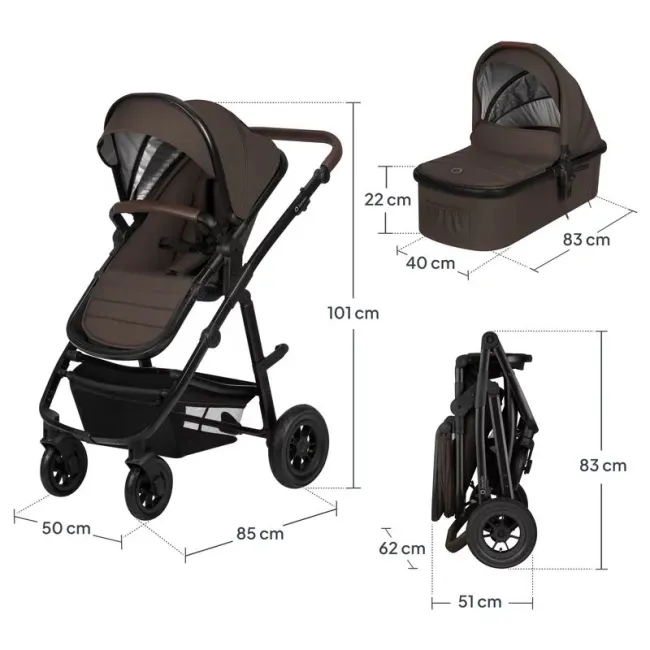 Carucior 3 in 1, Lionelo, Amber, Cadru aluminiu, Cu landou intarit si salteluta moale, Cu scoica auto testata ADAC, Reversibil, Cu accesorii, Geanta parinti, Pana la 22 kg, Maro BYNLO-AMBER_3IN1_BROWN_CHOCOLATE