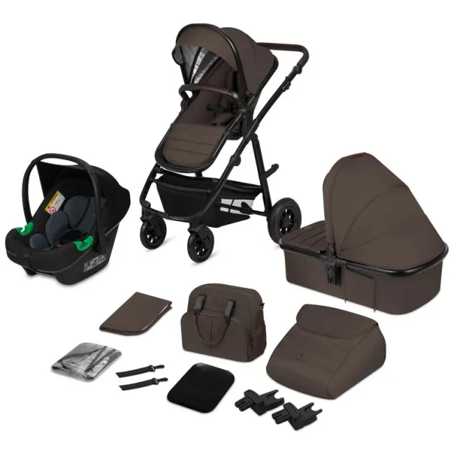 Carucior 3 in 1, Lionelo, Amber, Cadru aluminiu, Cu landou intarit si salteluta moale, Cu scoica auto testata ADAC, Reversibil, Cu accesorii, Geanta parinti, Pana la 22 kg, Maro BYNLO-AMBER_3IN1_BROWN_CHOCOLATE