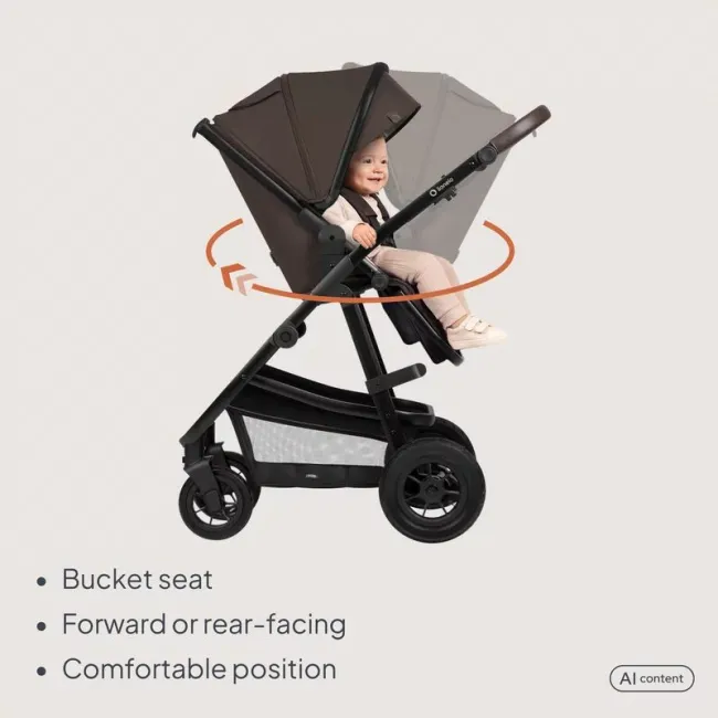 Carucior 3 in 1, Lionelo, Amber, Cadru aluminiu, Cu landou intarit si salteluta moale, Cu scoica auto testata ADAC, Reversibil, Cu accesorii, Geanta parinti, Pana la 22 kg, Maro BYNLO-AMBER_3IN1_BROWN_CHOCOLATE